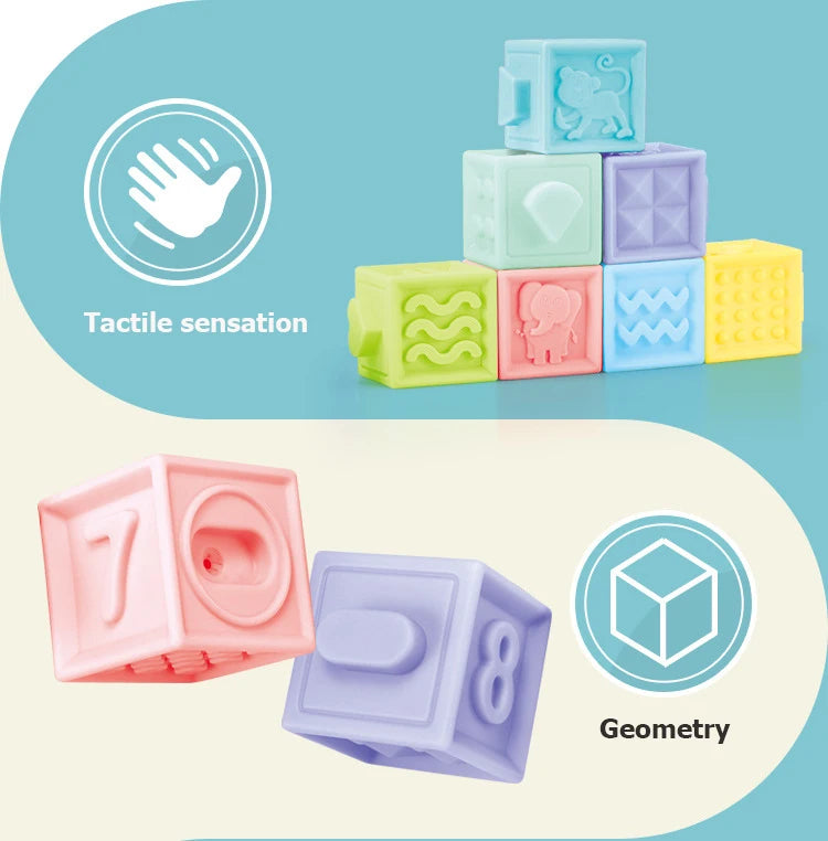 Baby blocks touch toys soft cubes for children montessori bebe kids Toy Building Blocks 3D Massage Rubber Vinyl bath Squeeze Toy