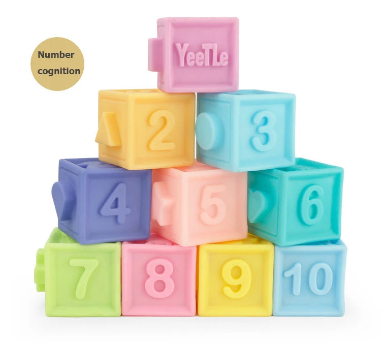 Baby blocks touch toys soft cubes for children montessori bebe kids Toy Building Blocks 3D Massage Rubber Vinyl bath Squeeze Toy