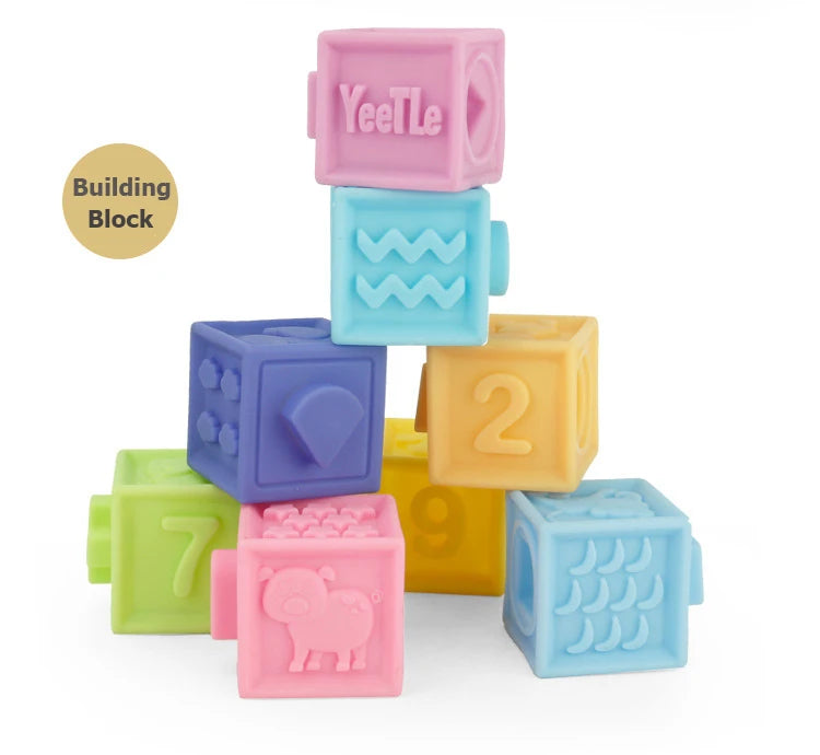 Baby blocks touch toys soft cubes for children montessori bebe kids Toy Building Blocks 3D Massage Rubber Vinyl bath Squeeze Toy