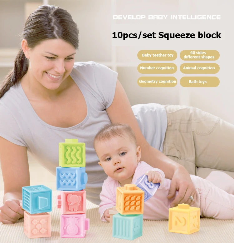 Baby blocks touch toys soft cubes for children montessori bebe kids Toy Building Blocks 3D Massage Rubber Vinyl bath Squeeze Toy