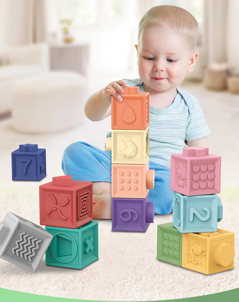 Baby blocks touch toys soft cubes for children montessori bebe kids Toy Building Blocks 3D Massage Rubber Vinyl bath Squeeze Toy